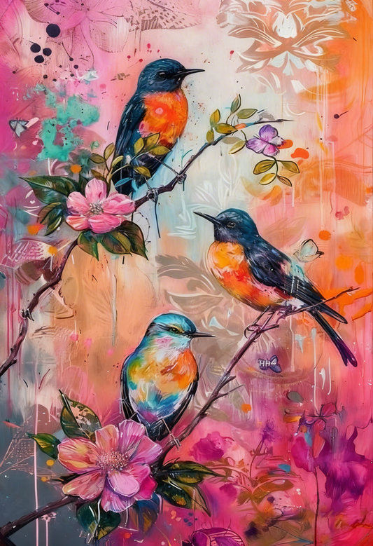 A Trio in Bloom-Luxurious-Wildlife & Animals-3D Textured Wall Art | UV Embossed Canvas Wall Frame for Home decor and kids room