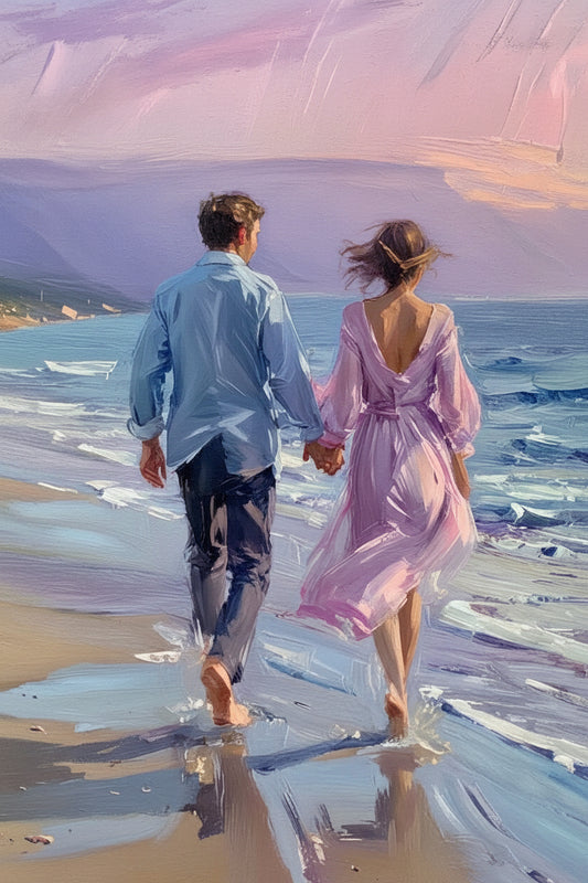Beautiful couple on beach-Luxurious-Love & Togetherness-3D Textured Wall Art | UV Embossed Canvas Wall Frame for bed room