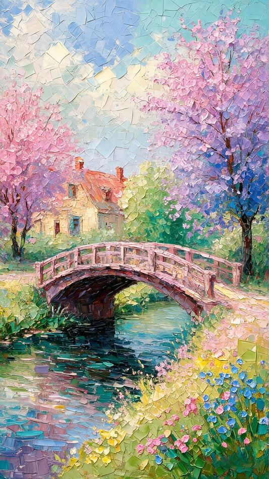 Blossom Pink Canopy Bridge Luxurious-Nature & Landscapes -3D Textured Wall Art | UV Embossed Canvas Wall Frame for Home decor