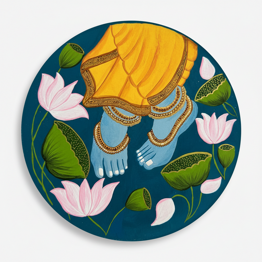 Charan Kamal: The Lotus Feet of Vraj-Luxurious | 3D Textured Wall Art | UV Printed Embossed Canvas Wall Frame for living room,home decor