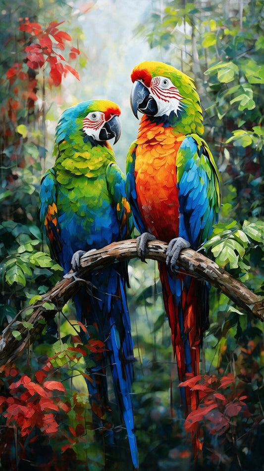 Colorful Macaw Birds Forest Luxurious-Wild life & animal -3D Textured Wall Art | UV Embossed Canvas Wall Frame for Home decor
