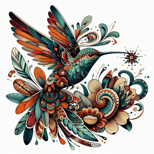 Colorful Steampunk Humming bird With Gears And Floral Accents-Luxurious-Wildlife & Animals-3D Textured Wall Art | UV Embossed Canvas Wall Frame for Home decor