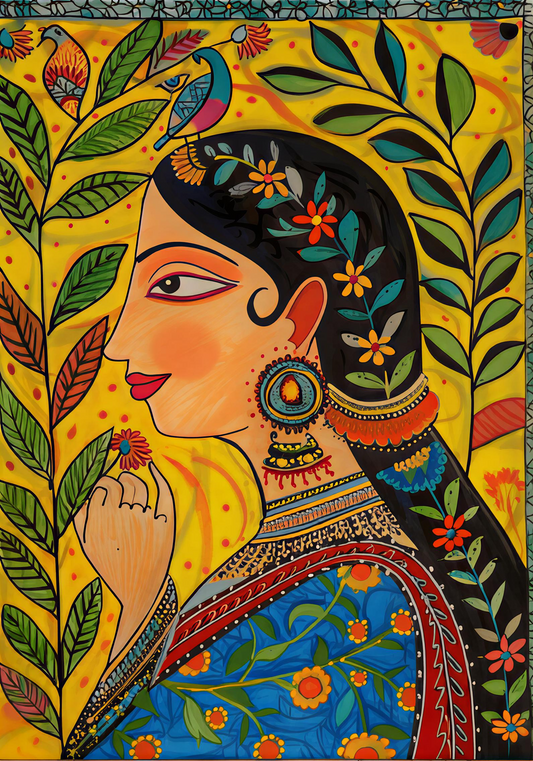 Women kalamkari Art-Luxurious-Indian Culture & Folk Art 3D Textured Wall Art | UV Printed Embossed Canvas Wall Frame for Home Decor,living Room