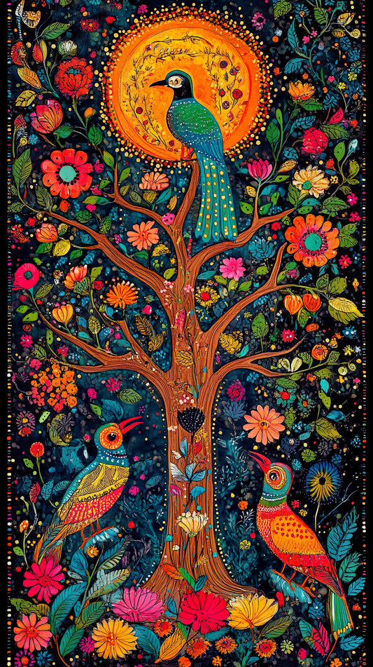 classic-madhubani-Luxurious-Indian Culture & Folk Art 3D Textured Wall Art | UV Printed Embossed Canvas Wall Frame for Home Decor,living Room