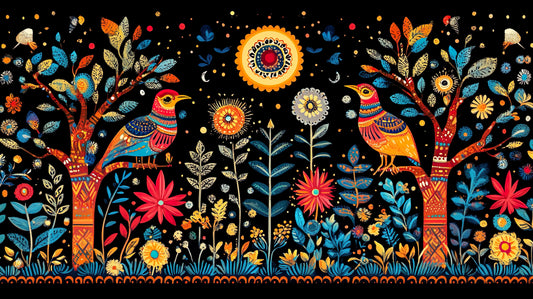 colorful-madhubani-Luxurious-Indian Culture & Folk Art 3D Textured Wall Art | UV Printed Embossed Canvas Wall Frame for Home Decor,living Room