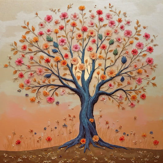 Blooming-tree Premium Floral & Botanical-3D Textured Wall Art | UV Embossed Canvas Wall Frame for home decor and bed room