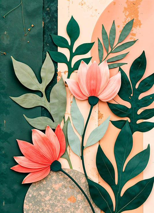 Flower in shades of pink and green leaves on a pastel background-Premium-Floral & Botanical-3D Textured Wall Art | UV Embossed Canvas Wall Frame for home decor and bed room