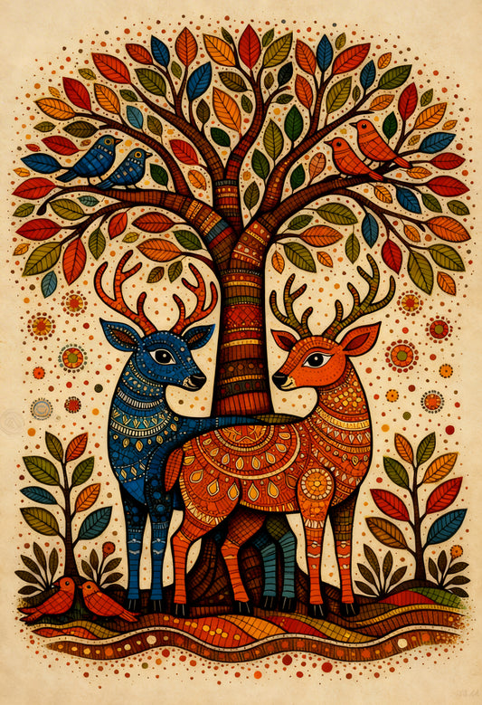 Gond Folk Art-Luxurious-Indian Culture & Folk Art 3D Textured Wall Art | UV Printed Embossed Canvas Wall Frame for Home Decor,living Room