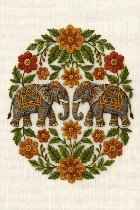 Grace of the Gaja-Mala-Luxurious-Indian Culture & Folk Art 3D Textured Wall Art | UV Printed Embossed Canvas Wall Frame for Home Decor,living Room
