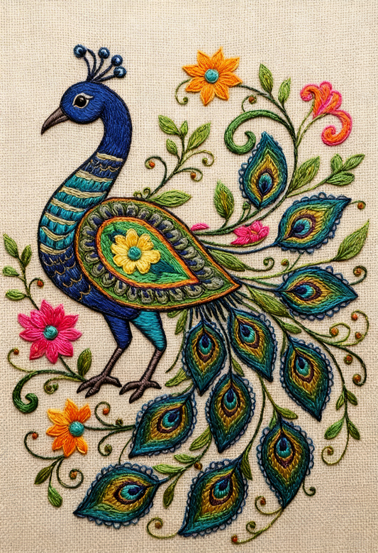 Grace of the Royal Peacock-Luxurious-Indian Culture & Folk Art 3D Textured Wall Art | UV Printed Embossed Canvas Wall Frame for Home Decor,living Room