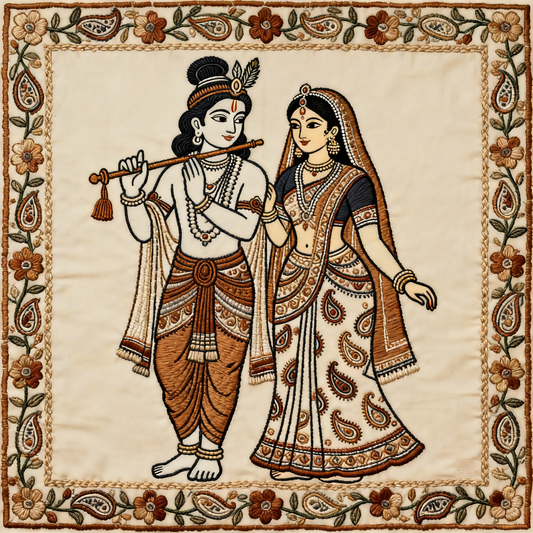 radha-krishna-standing-together-Luxurious-Indian Culture & Folk Art 3D Textured Wall Art | UV Printed Embossed Canvas Wall Frame for Home Decor,living Room