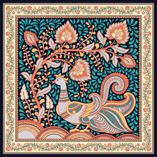 Kalamkari Traditional Ornaments Compositions Vector Design Arts-Luxurious-Indian Culture & Folk Art 3D Textured Wall Art | UV Printed Embossed Canvas Wall Frame for Home Decor,living Room