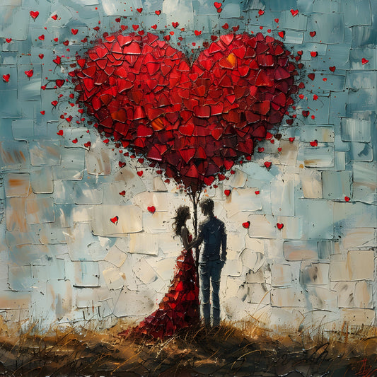 couple-heart-shaped-tree-love-romance-Luxurious-Love & Togetherness-3D Textured Wall Art | UV Embossed Canvas Wall Frame for bed room