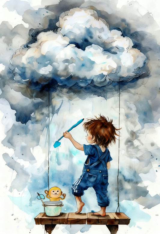 Paint the cloud by the boys-Premium-Kids & Whimsical-3D Textured Wall Art | UV Embossed Canvas Wall Frame for Kids room