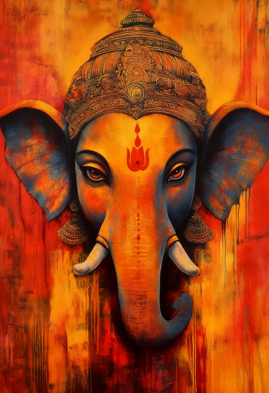 Lord Ganesha-Luxurious-Spiritual & Mindful 3D Textured Wall Art | UV Printed Embossed Canvas Wall Frame for Prayer room ,Meditation Space