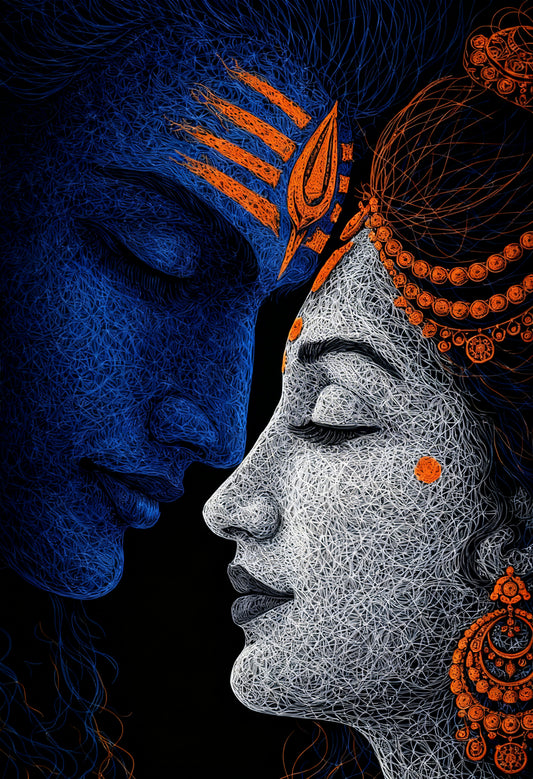 Lord Shiva The Eternal Love-Luxurious-Spiritual & Mindful 3D Textured Wall Art | UV Printed Embossed Canvas Wall Frame for Prayer room ,Meditation Space