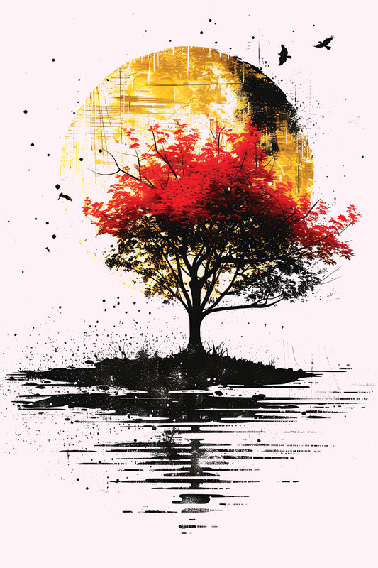 red-amarelo-tree-Luxurious-Nature and landscape | 3D Textured Wall Art | UV Printed Embossed Canvas Wall Frame for Home Decor,Living Room
