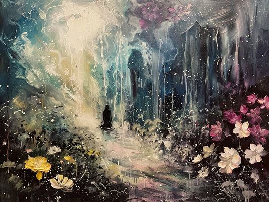 man-dark-forest-with-flowers-Luxurious-Nature and landscape | 3D Textured Wall Art | UV Printed Embossed Canvas Wall Frame for Home Decor,Living Room
