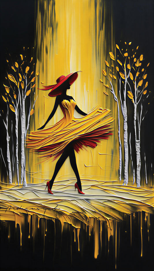 Golden Impasto Lady-Luxurious-Lifestyle & Hobbies-3D Textured Wall Art | UV Embossed Canvas Wall Frame for Home decor and passage area