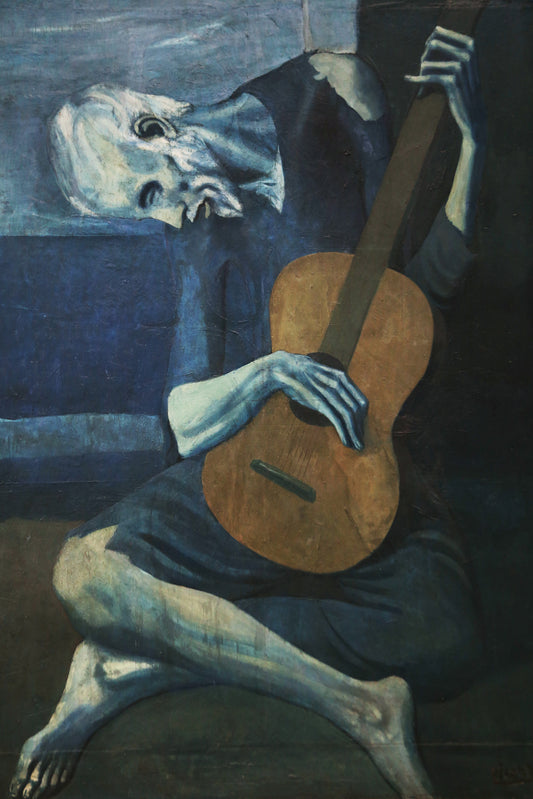 Old_guitarist_chicago-Luxurious-Modern Art & Abstract| 3D Textured Wall Art | UV Printed Embossed Canvas Wall Frame for Office,Meditation Space