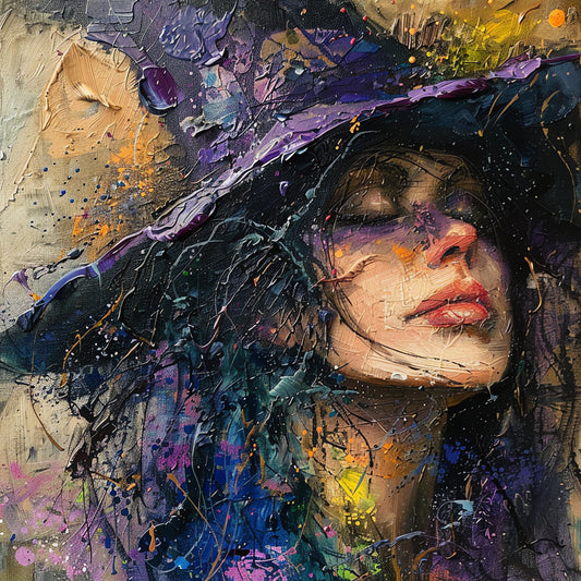 Woman-with-hat-purple-hat-Luxurious-Lifestyle & Hobbies-3D Textured Wall Art | UV Embossed Canvas Wall Frame for Kids room and home decor