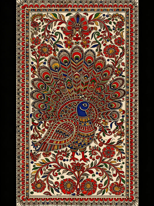 Madhubani Folk Art-Luxurious-Indian Culture & Folk Art 3D Textured Wall Art | UV Printed Embossed Canvas Wall Frame for Home Decor,living Room