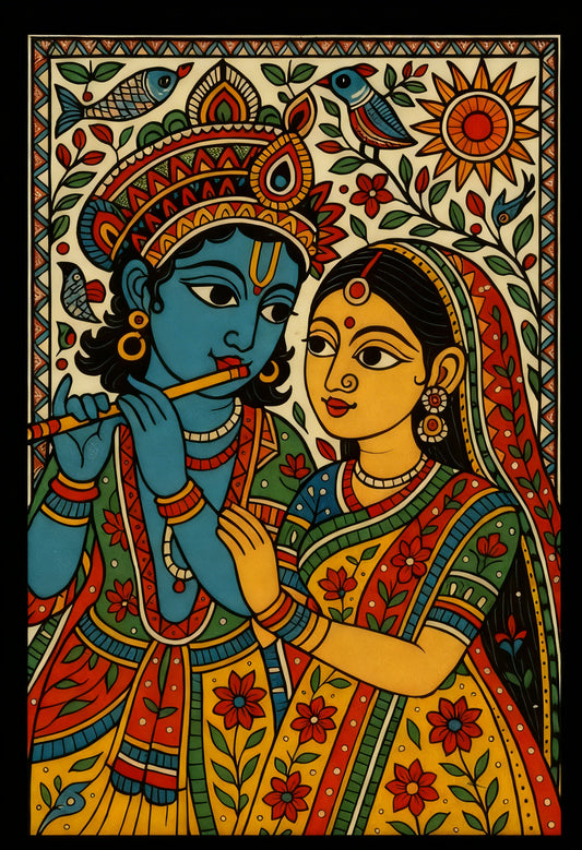 Madhubani radha krishna-Luxurious-Indian Culture & Folk Art 3D Textured Wall Art | UV Printed Embossed Canvas Wall Frame for Home Decor,living Room