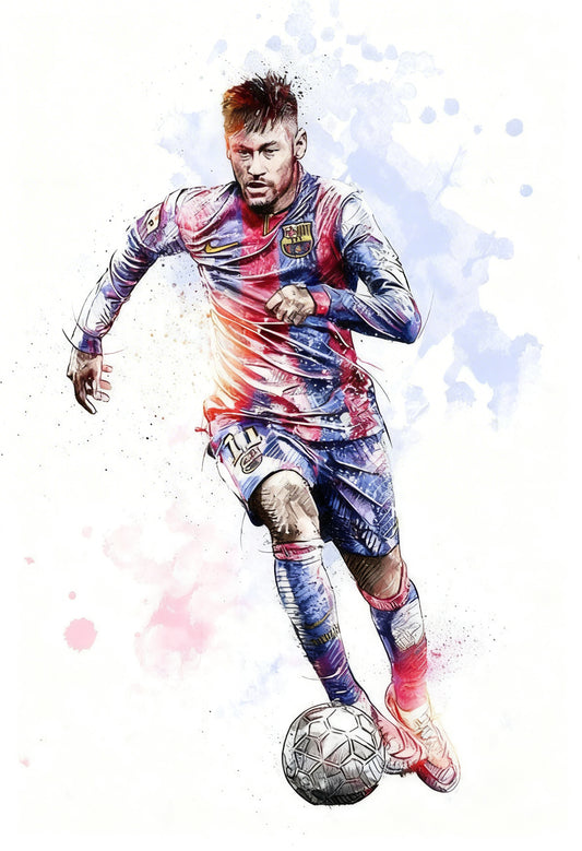 Neymar Sport Illustration-Luxurious-Lifestyle & Hobbies-3D Textured Wall Art | UV Embossed Canvas Wall Frame for Kids room and Sports area