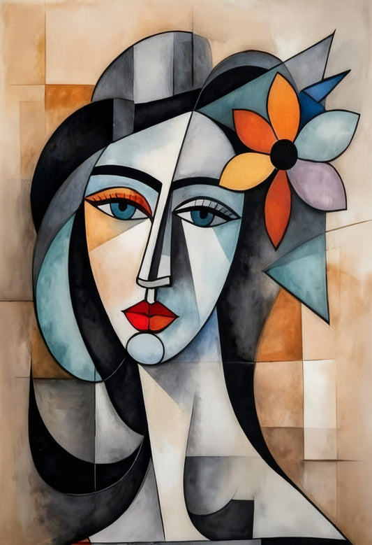 Pablo Picasso Style Woman Cubism Portrait-Luxurious-Modern Art & Abstract| 3D Textured Wall Art | UV Printed Embossed Canvas Wall Frame for Office,Meditation Space
