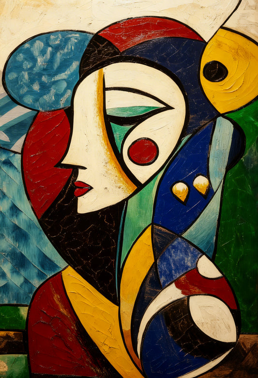Picasso Style Cubist Face-Luxurious-Modern Art & Abstract| 3D Textured Wall Art | UV Printed Embossed Canvas Wall Frame for Office,Meditation Space