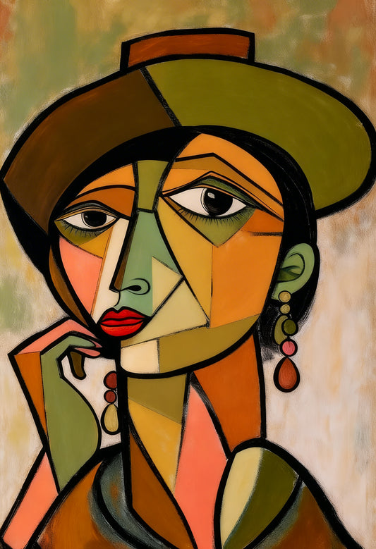 Picasso Woman in a Brown Hat-Luxurious-Modern Art & Abstract| 3D Textured Wall Art | UV Printed Embossed Canvas Wall Frame for Office,Meditation Space