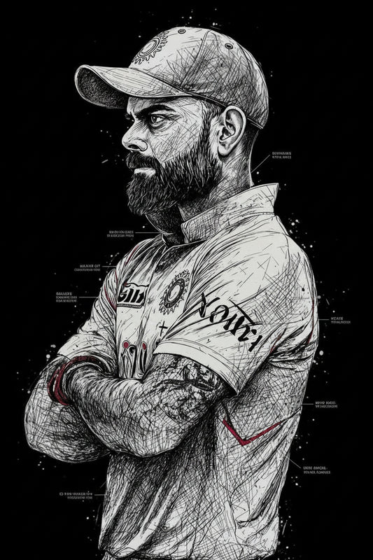 Scribble Art Kohli Tribute-Luxurious-Lifestyle & Hobbies-3D Textured Wall Art | UV Embossed Canvas Wall Frame for Kids room and Sports area