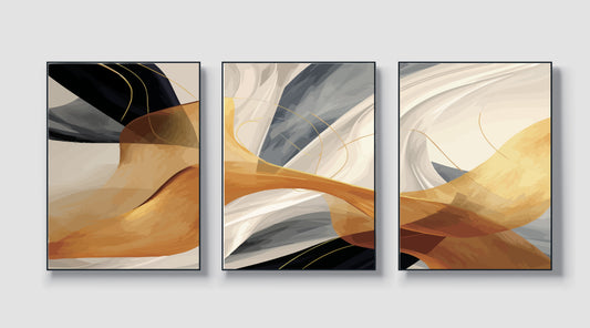 Set of three Abstract geometric-luxury-3D Textured Wall Art | UV Embossed Canvas Wall Frame for Home decor