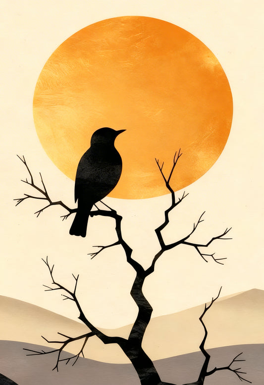 The Blackbird and the Golden Sun-Luxurious-Nature and landscape | 3D Textured Wall Art | UV Printed Embossed Canvas Wall Frame for Home Decor,Living Room