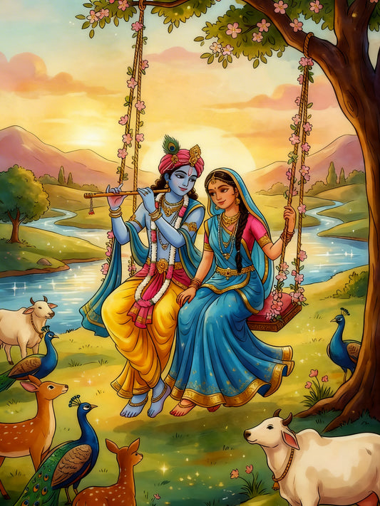 The Celestial Union of Radha Krishna-Luxurious | 3D Textured Wall Art | UV Printed Embossed Canvas Wall Frame for living room,home decor