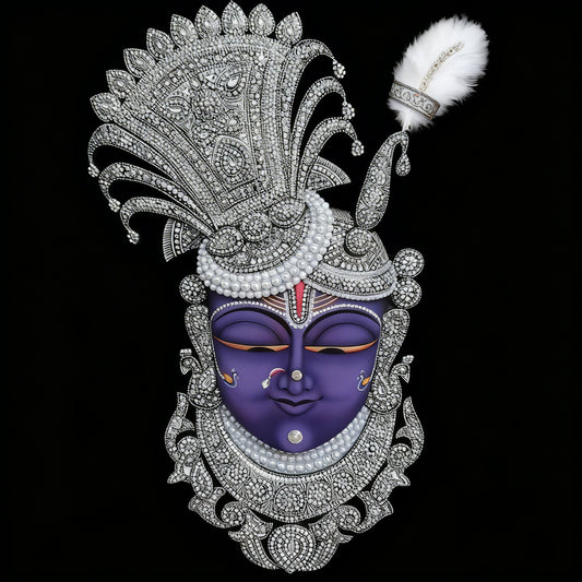 The Diamond-Adorned Shrinathji-Luxurious-Spiritual & Mindful 3D Textured Wall Art | UV Printed Embossed Canvas Wall Frame for Prayer room ,Meditation Space