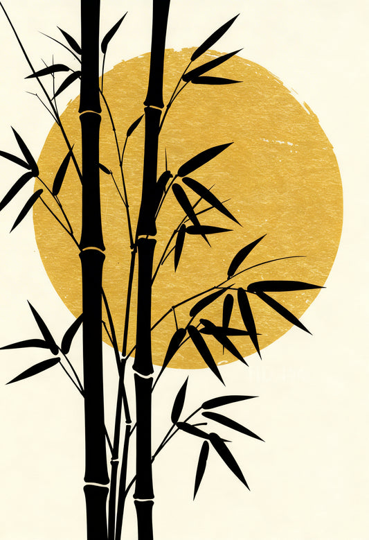 The Golden Bamboo Moon-Luxurious-Nature and landscape | 3D Textured Wall Art | UV Printed Embossed Canvas Wall Frame for Home Decor,Living Room