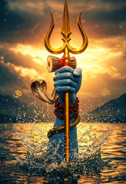 The Hand of Mahadev with Trishul-Luxurious-Spiritual & Mindful 3D Textured Wall Art | UV Printed Embossed Canvas Wall Frame for Prayer room ,Meditation Space
