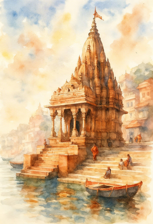 Varanasi temple-Luxurious-Indian Culture & Folk Art 3D Textured Wall Art | UV Printed Embossed Canvas Wall Frame for Home Decor,living Room