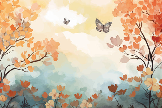 Color leaves Trees With Butterfly Premium-Floral & Botanical-3D Textured Wall Art | UV Embossed Canvas Wall Frame for home decor and bed room