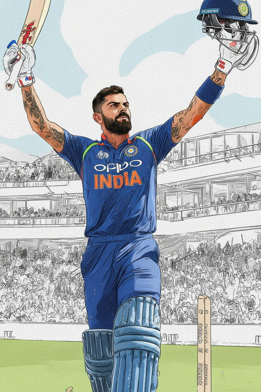 Virat Kohli celebrating a century-Luxurious-Lifestyle & Hobbies-3D Textured Wall Art | UV Embossed Canvas Wall Frame for Kids room and Sports area