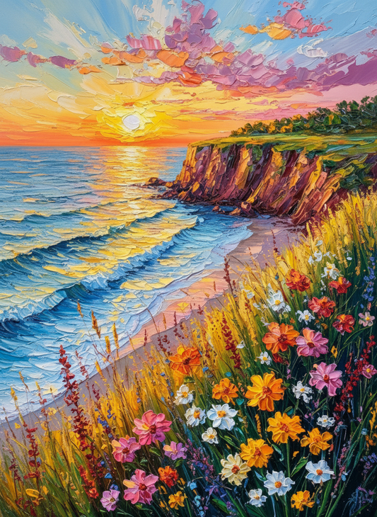 Wildflowers by the Sea-Luxurious-Nature and landscape | 3D Textured Wall Art | UV Printed Embossed Canvas Wall Frame for Home Decor,Living Room