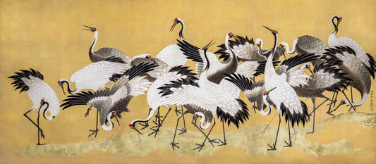 Japanese flock of cranes-Luxurious-Wildlife & Animals-3D Textured Wall Art | UV Embossed Canvas Wall Frame for Home decor