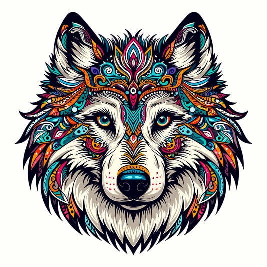colorful-colorful-mandala-style-wolf-head-Luxurious-Wildlife & Animals-3D Textured Wall Art | UV Embossed Canvas Wall Frame for Home decor