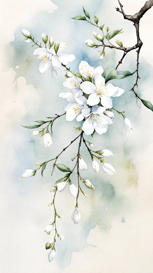 delicate_white_cherry_blossoms_illustration Luxurious-Floral & Botanical -3D Textured Wall Art | UV Embossed Canvas Wall Frame for Home decor