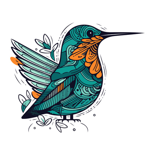 hummingbird-vector-bird-with-floral-Luxurious-Wildlife & Animals-3D Textured Wall Art | UV Embossed Canvas Wall Frame for Home decor