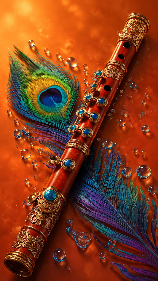 The Divine Bansuri of Lord Krishna-Luxurious-Gods and Divine Art 3D Textured Wall Art | UV Printed Embossed Canvas Wall Frame for Home Decor,living Room