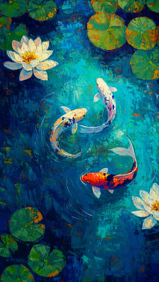 Serenity in Motion: The Koi Pond-Luxurious-Wildlife & Animals 3D Textured Wall Art | UV Printed Embossed Canvas Wall Frame for Home Decor,living Room