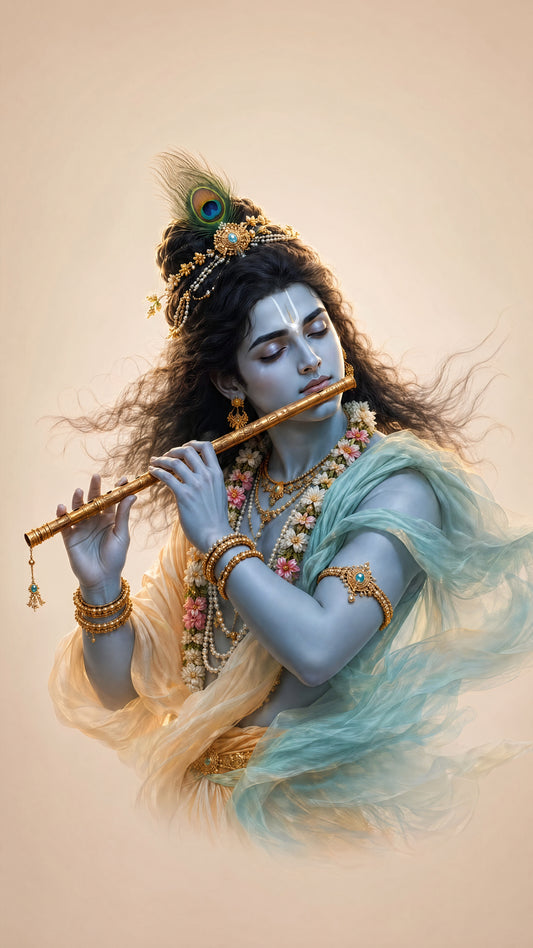 The Divine Flutist of Vrindavan-Luxurious-Gods and Divine Art 3D Textured Wall Art | UV Printed Embossed Canvas Wall Frame for Home Decor,living Room