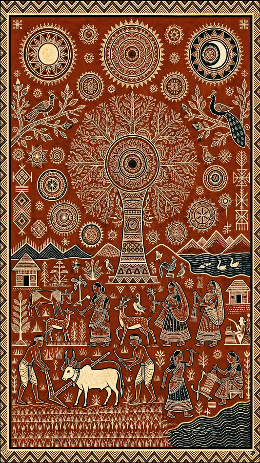 Sacred Roots: The Cosmic Tree of Life-Luxurious-Culture, Heritage & Folk Art 3D Textured Wall Art | UV Printed Embossed Canvas Wall Frame for Home Decor,living Room